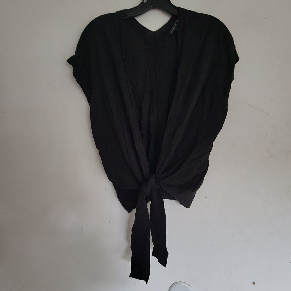 Banana Republic Black Silk Knit Short Sleeve V Neck Wrap Cardigan Sweater Sz XS